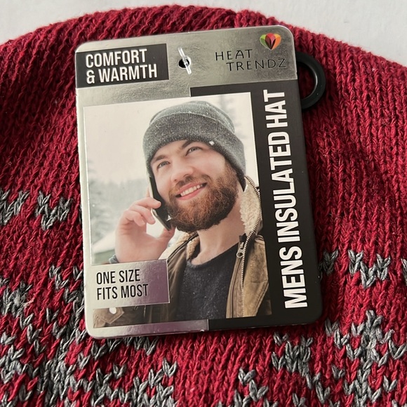 Men’s Insulated Hat, Knit Beanie, Red & Grey One Size New w/Tag - Picture 2 of 3